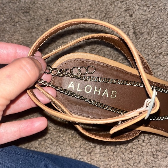 Alohas Straps Chain Square Toe Leather Strappy Sandals Camel 42 / 11-11.5 - Picture 8 of 11